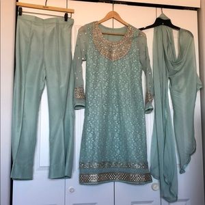 Seafoam green embroidered Pakistani set